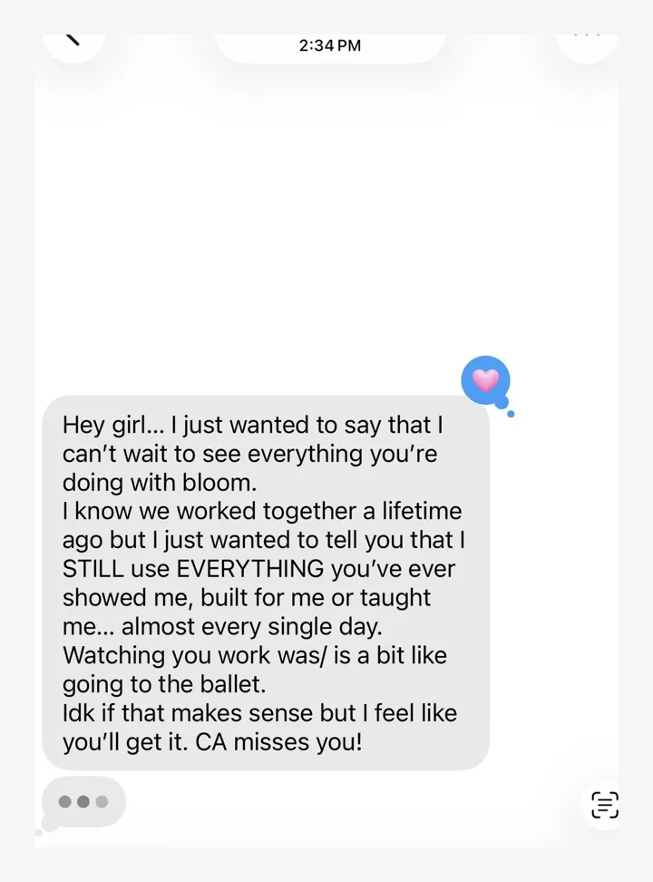 An iMessage from a former colleague years later, saying they still use everything Tyler showed them, almost every single day.